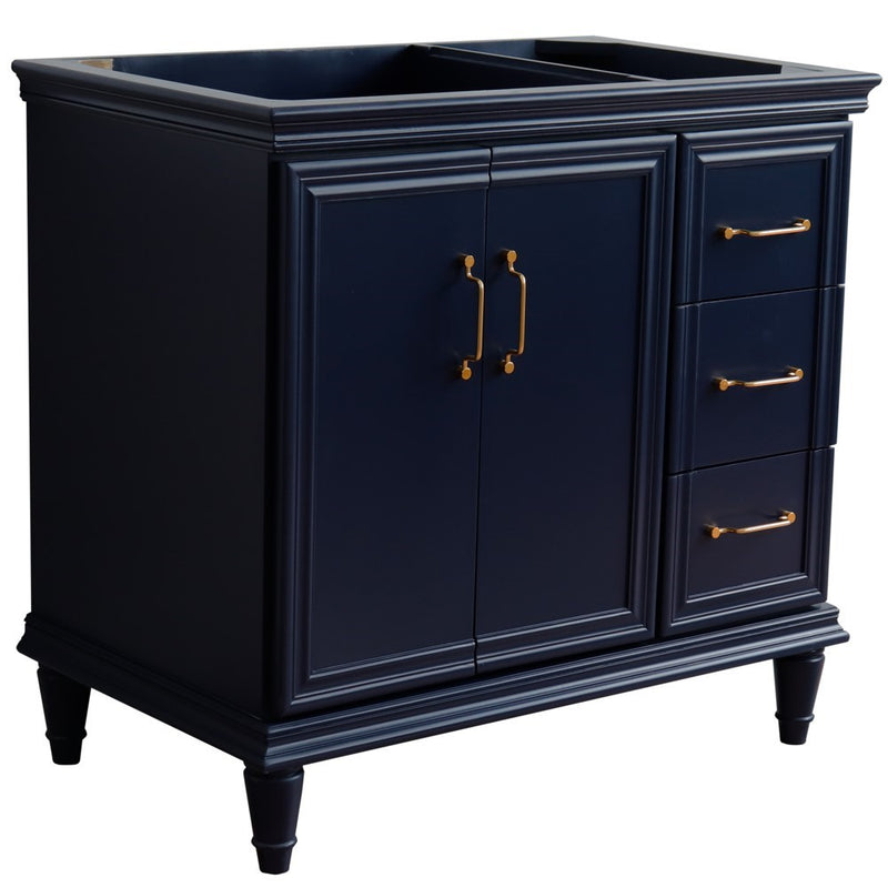 Bellaterra Home 400800-36L-BU Forli 36" vanity cabinet, Blue, angled view on a white background
