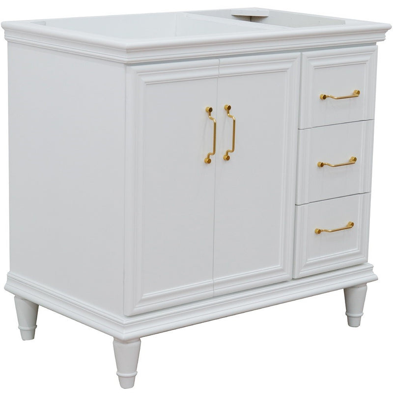 Bellaterra Home 400800-36L-WH Forli 36" vanity cabinet, White, angled view on a white background