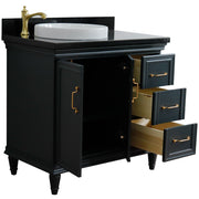 Bellaterra Home 400800-37L-DG-BGRDL Forli 37" vanity, Dark Gray, Black Galaxy granite top, angled view with doors open