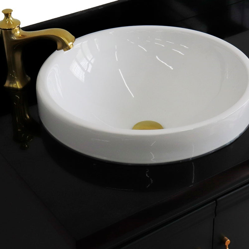 Bellaterra Home 400800-37L-DG-BGRDL Forli 37" vanity, Dark Gray, Black Galaxy granite top, countertop and sink close-up