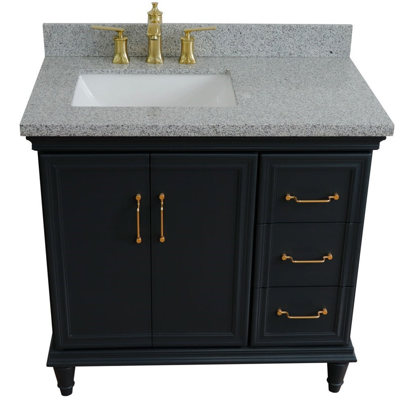 Bellaterra Home 400800-37L-DG-GYRL Forli 37" vanity, Dark Gray, gray granite top, front view on a white background