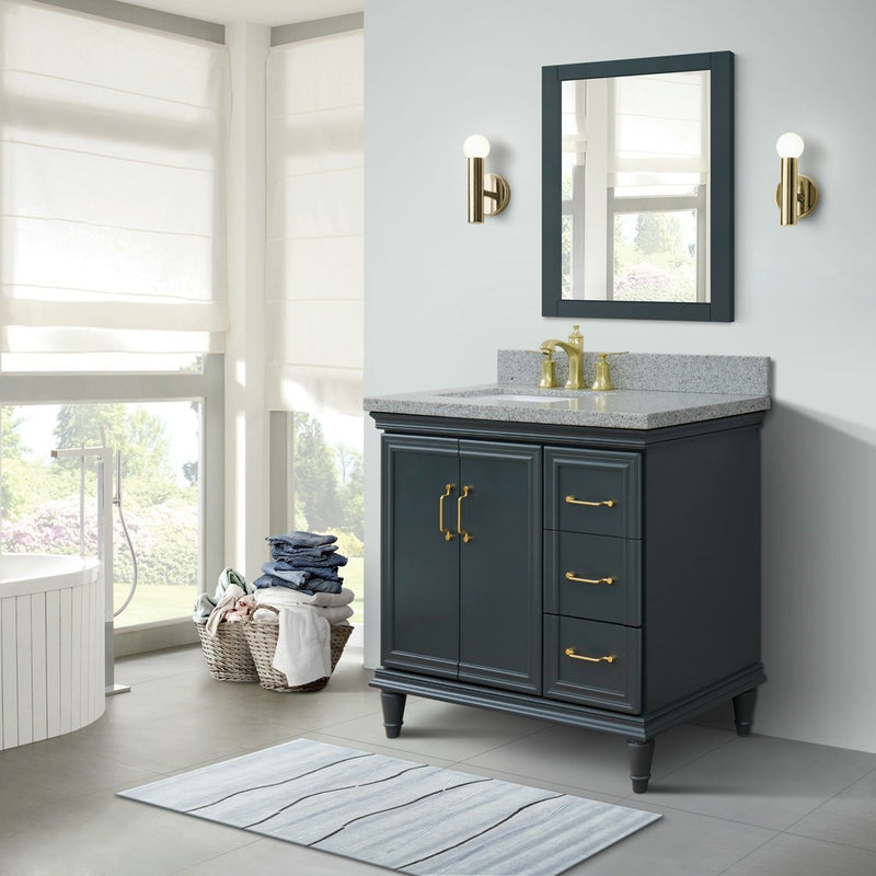 Bellaterra Home 400800-37L-DG-GYRL Forli 37" vanity, Dark Gray, gray granite top, installed in a bathroom