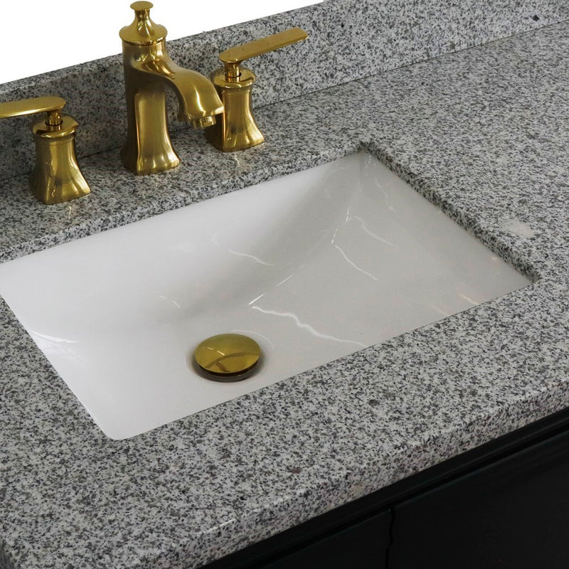 Bellaterra Home 400800-37L-DG-GYRL Forli 37" vanity, Dark Gray, gray granite top, countertop and sink close-up