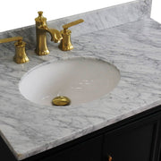 Bellaterra Home 400800-37L-DG-WMOL Forli 37" vanity, Dark Gray, White Carrara marble top, countertop and sink close-up