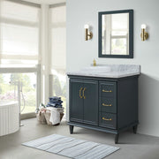 Bellaterra Home 400800-37L-DG-WMRDL Forli 37" vanity, Dark Gray, White Carrara marble top, installed in a bathroom
