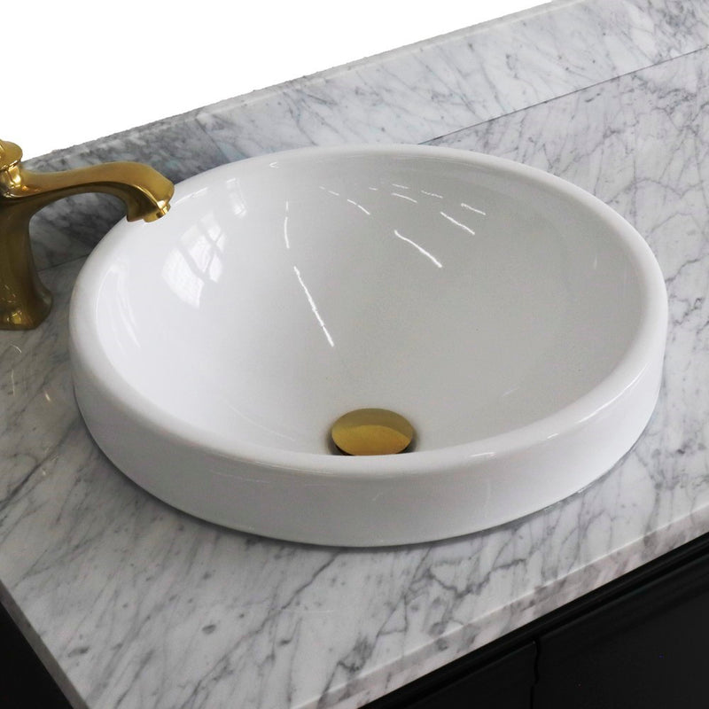 Bellaterra Home 400800-37L-DG-WMRDL Forli 37" vanity, Dark Gray, White Carrara marble top, countertop and sink close-up