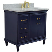 Bellaterra Home 400800-37R-BU-GYOR Forli 37" vanity, Blue, gray granite top, angled view with doors closed