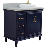 Bellaterra Home 400800-37R-BU-GYRDR Forli 37" vanity, Blue, gray granite top, angled view with doors closed