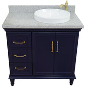 Bellaterra Home 400800-37R-BU-GYRDR Forli 37" vanity, Blue, gray granite top, front view on a white background