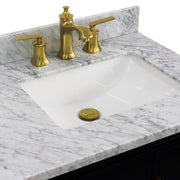 Bellaterra Home 400800-37R-BU-WMRR Forli 37" vanity, Blue, White Carrara marble top, countertop and sink close-up