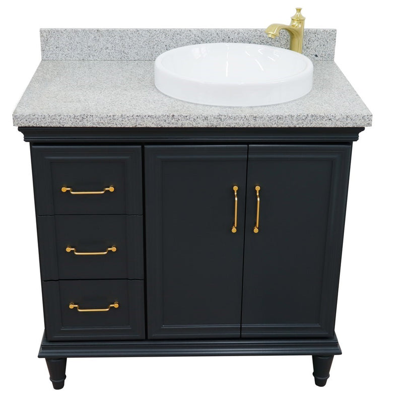 Bellaterra Home 400800-37R-DG-GYRDR Forli 37" vanity, Dark Gray, gray granite top, front view on a white background