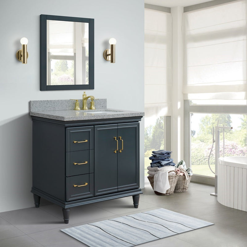 Bellaterra Home 400800-37R-DG-GYRR Forli 37" vanity, Dark Gray, gray granite top, installed in a bathroom