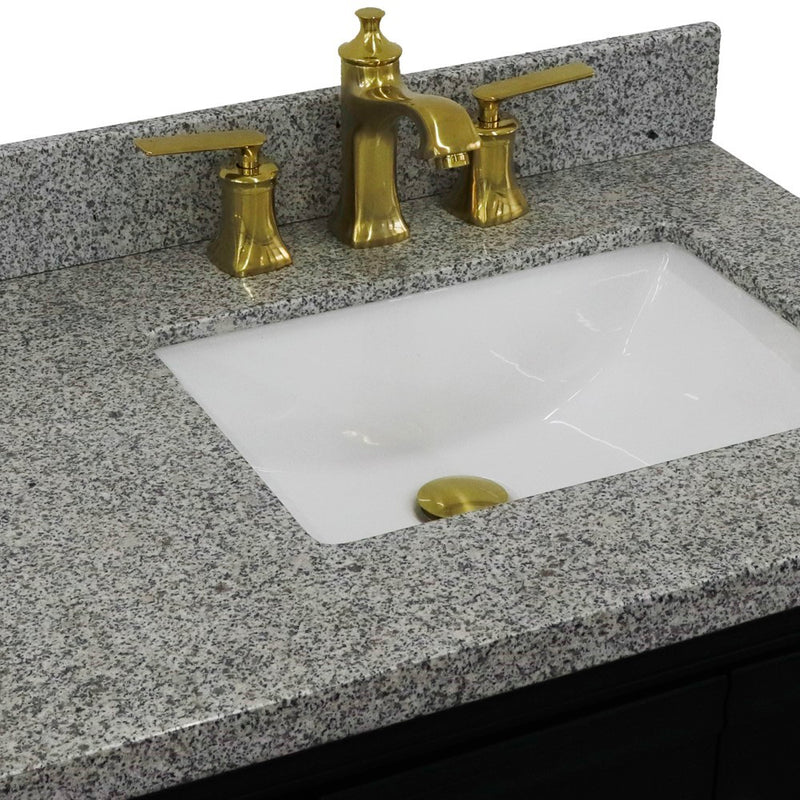 Bellaterra Home 400800-37R-DG-GYRR Forli 37" vanity, Dark Gray, gray granite top, countertop and sink close-up