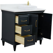 Bellaterra Home 400800-37R-DG-WERDR Forli 37" vanity, Dark Gray, white engineered stone top, angled view with doors open