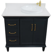 Bellaterra Home 400800-37R-DG-WERDR Forli 37" vanity, Dark Gray, white engineered stone top, front view on a white background