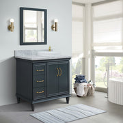 Bellaterra Home 400800-37R-DG-WMRDR Forli 37" vanity, Dark Gray, White Carrara marble top, installed in a bathroom