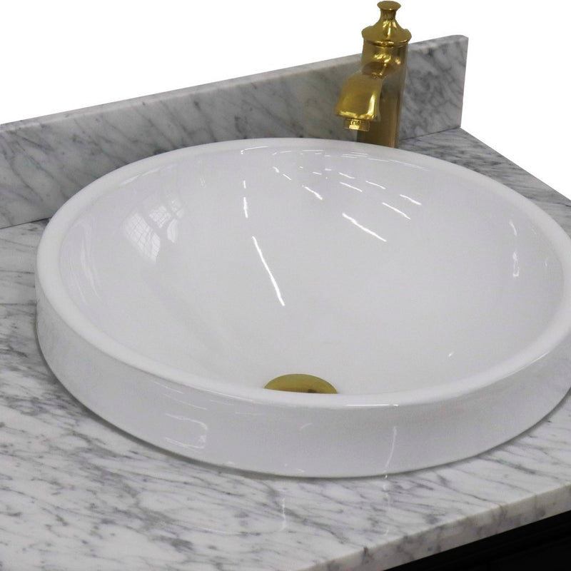 Bellaterra Home 400800-37R-DG-WMRDR Forli 37" vanity, Dark Gray, White Carrara marble top, countertop and sink close-up