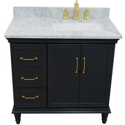Bellaterra Home 400800-37R-DG-WMRR Forli 37" vanity, Dark Gray, White Carrara marble top, front view on a white background
