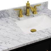 Bellaterra Home 400800-37R-DG-WMRR Forli 37" vanity, Dark Gray, White Carrara marble top, countertop and sink close-up