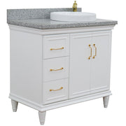 Bellaterra Home 400800-37R-WH-GYRDR Forli 37" vanity, White, gray granite top, angled view with doors closed
