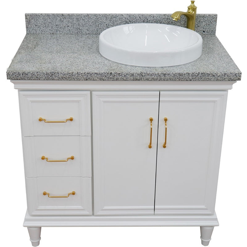 Bellaterra Home 400800-37R-WH-GYRDR Forli 37" vanity, White, gray granite top, front view on a white background