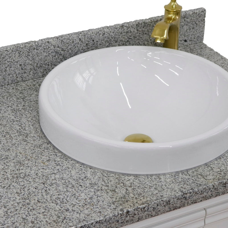 Bellaterra Home 400800-37R-WH-GYRDR Forli 37" vanity, White, gray granite top, countertop and sink close-up