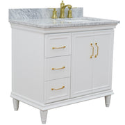 Bellaterra Home 400800-37R-WH-WMRR Forli 37" vanity, White, White Carrara marble top, angled view with doors closed