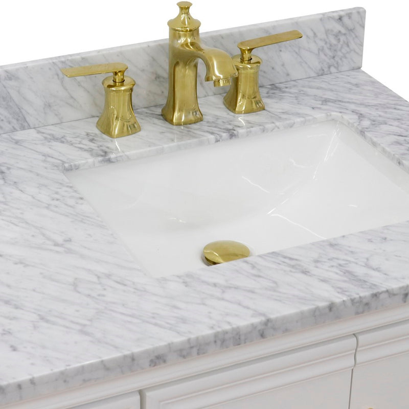 Bellaterra Home 400800-37R-WH-WMRR Forli 37" vanity, White, White Carrara marble top, countertop and sink close-up
