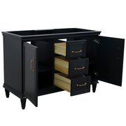 Bellaterra Home 400800-48D-DG Forli 48" vanity cabinet, Dark Gray, angled view with doors open showing the shelf
