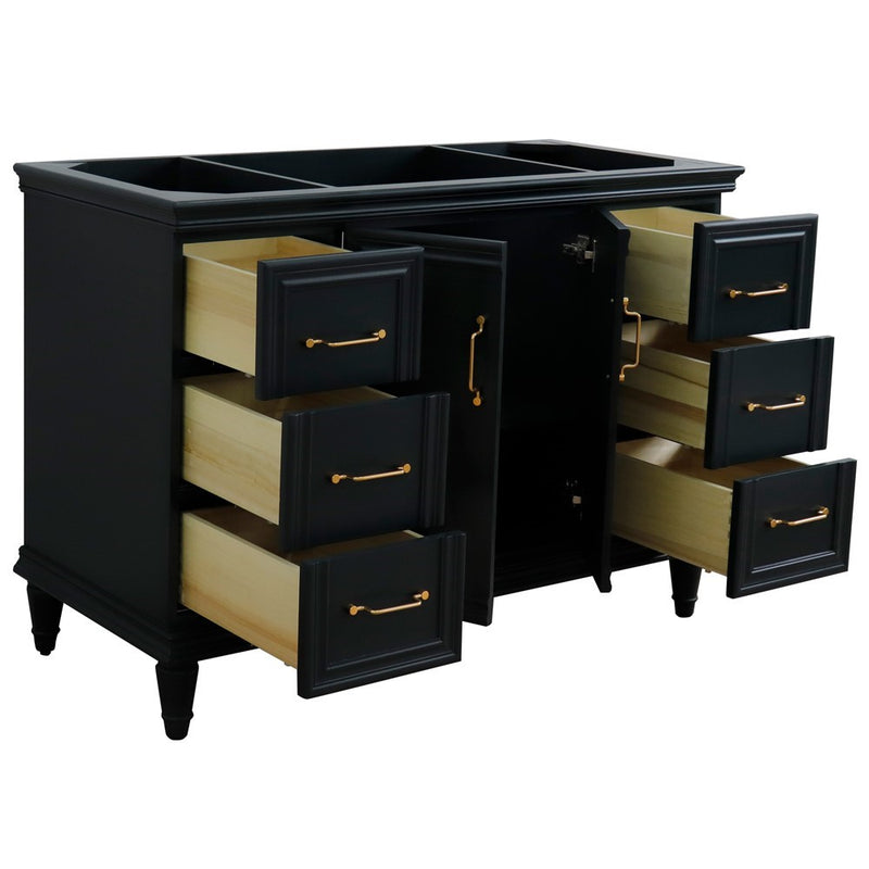 Bellaterra Home 400800-48S-DG Forli 48" vanity cabinet, Dark Gray, angled view with doors open showing the shelf