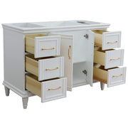 Bellaterra Home 400800-48S-WH Forli 48" vanity cabinet, White, angled view with doors open showing the shelf