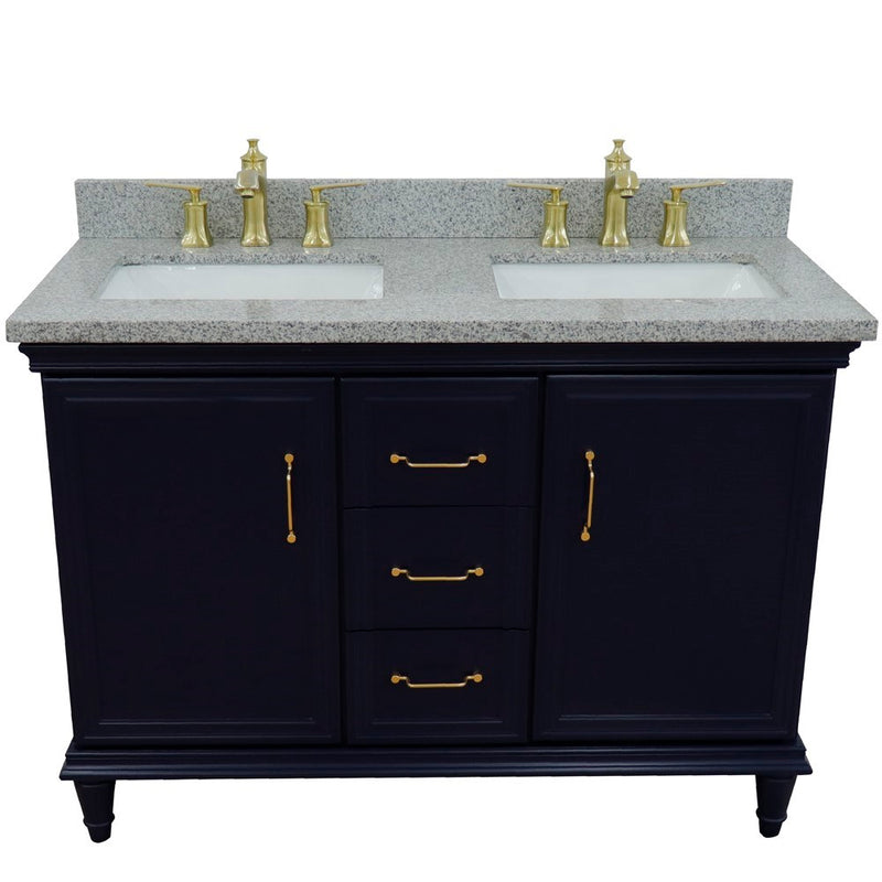 Bellaterra Home 400800-49D-BU-GYR Forli 49" vanity, Blue, gray granite top, front view on a white background