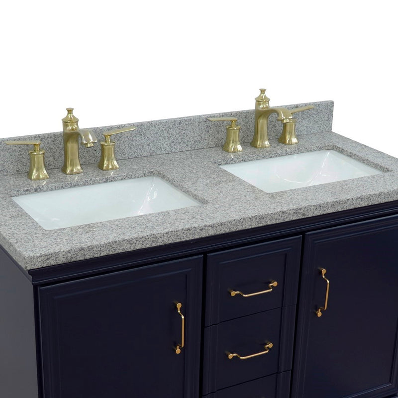 Bellaterra Home 400800-49D-BU-GYR Forli 49" vanity, Blue, gray granite top, countertop and sink close-up
