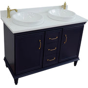 Bellaterra Home 400800-49D-BU-WERD Forli 49" vanity, Blue, white engineered stone top, angled view with doors closed