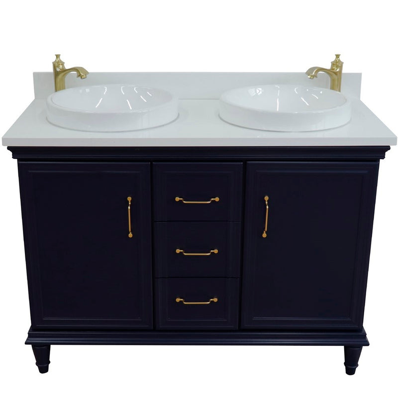Bellaterra Home 400800-49D-BU-WERD Forli 49" vanity, Blue, white engineered stone top, front view on a white background