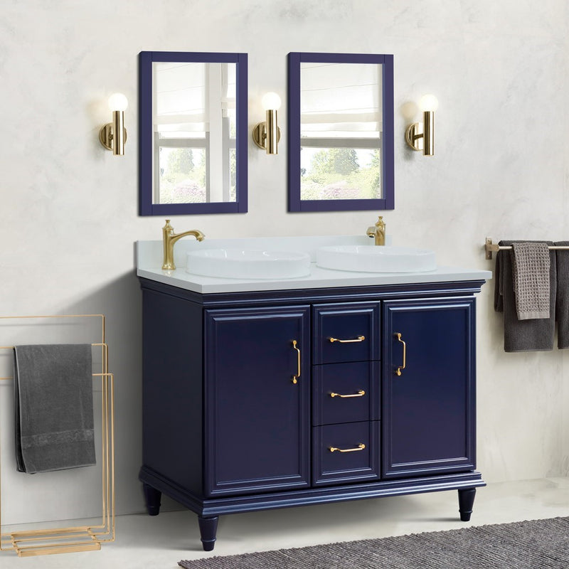 Bellaterra Home 400800-49D-BU-WERD Forli 49" vanity, Blue, white engineered stone top, installed in a bathroom