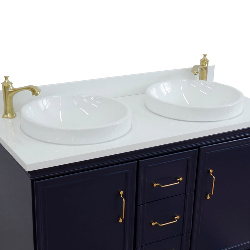 Bellaterra Home 400800-49D-BU-WERD Forli 49" vanity, Blue, white engineered stone top, countertop and sink close-up