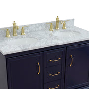 Bellaterra Home 400800-49D-BU-WMO Forli 49" vanity, Blue, White Carrara marble top, countertop and sink close-up