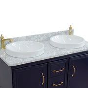 Bellaterra Home 400800-49D-BU-WMRD Forli 49" vanity, Blue, White Carrara marble top, countertop and sink close-up