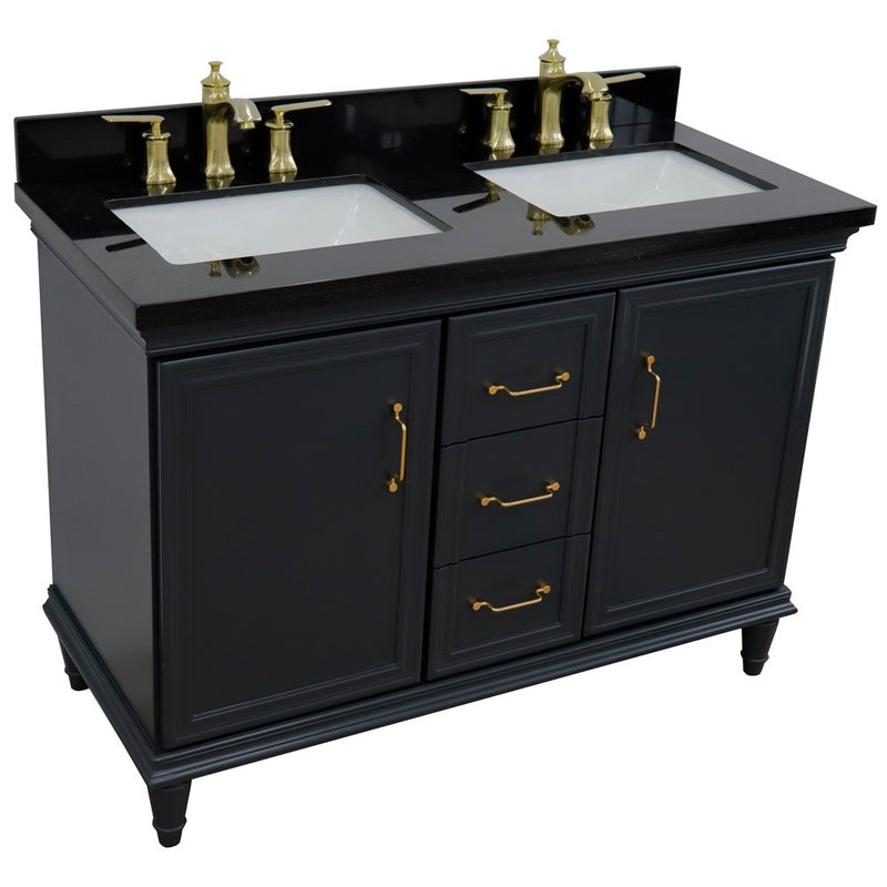 Bellaterra Home 400800-49D-DG-BGR Forli 49" vanity, Dark Gray, Black Galaxy granite top, angled view on a white background