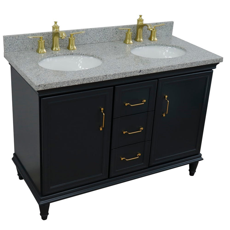 Bellaterra Home 400800-49D-DG-GYO Forli 49" vanity, Dark Gray, gray granite top, angled view on a white background