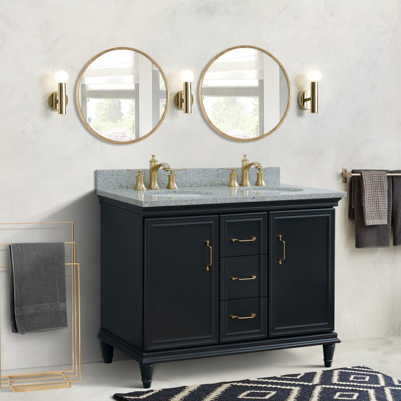 Bellaterra Home 400800-49D-DG-GYO Forli 49" vanity, Dark Gray, gray granite top, installed in a bathroom