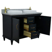 Bellaterra Home 400800-49D-DG-GYRD Forli 49" vanity, Dark Gray, gray granite top, angled view with doors open showing the
