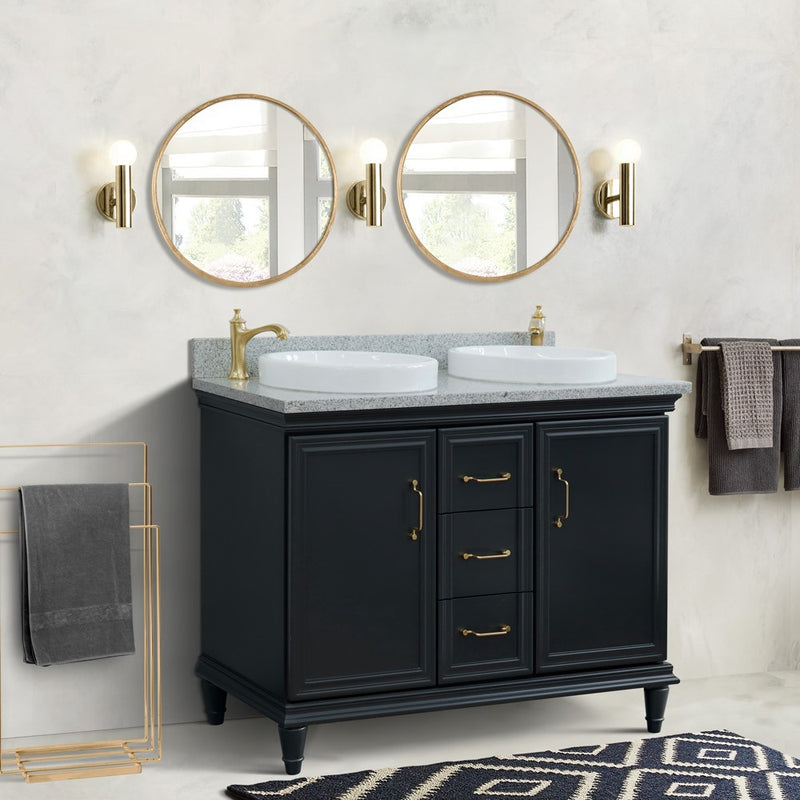 Bellaterra Home 400800-49D-DG-GYRD Forli 49" vanity, Dark Gray, gray granite top, installed in a bathroom