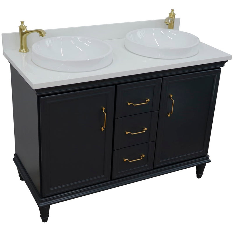 Bellaterra Home 400800-49D-DG-WERD Forli 49" vanity, Dark Gray, white engineered stone top, angled view on a white background