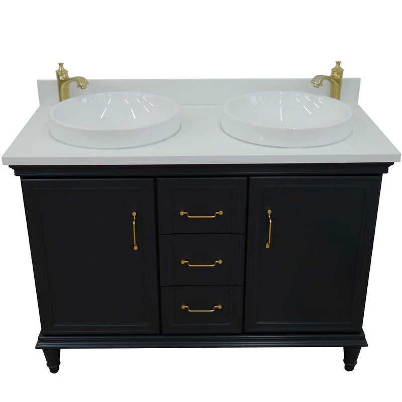 Bellaterra Home 400800-49D-DG-WERD Forli 49" vanity, Dark Gray, white engineered stone top, front view on a white background