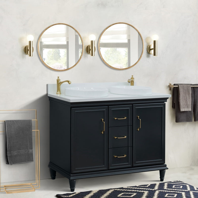 Bellaterra Home 400800-49D-DG-WERD Forli 49" vanity, Dark Gray, white engineered stone top, installed in a bathroom