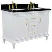 Bellaterra Home 400800-49D-WH-BGR Forli 49" vanity, White, Black Galaxy granite top, angled view with doors closed