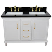Bellaterra Home 400800-49D-WH-BGR Forli 49" vanity, White, Black Galaxy granite top, front view on a white background