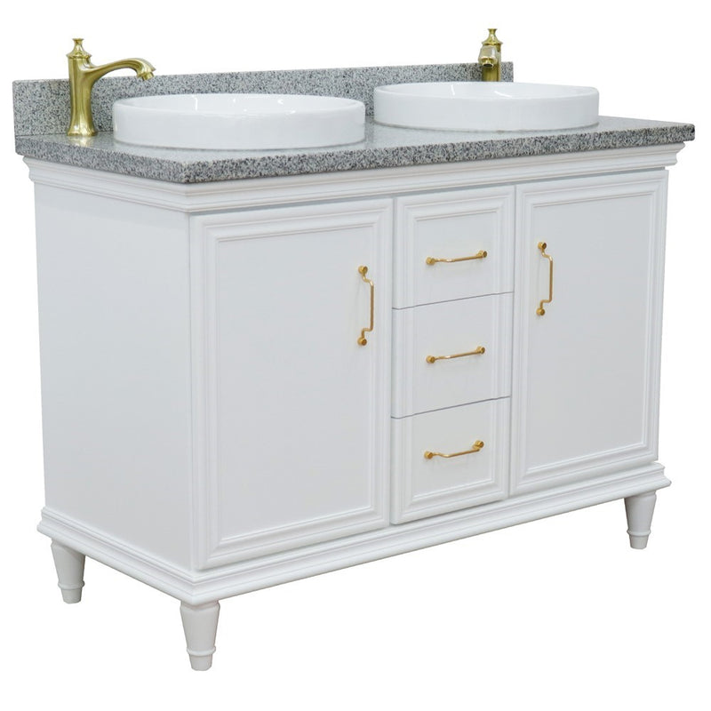 Bellaterra Home 400800-49D-WH-GYRD Forli 49" vanity, White, gray granite top, angled view with doors closed